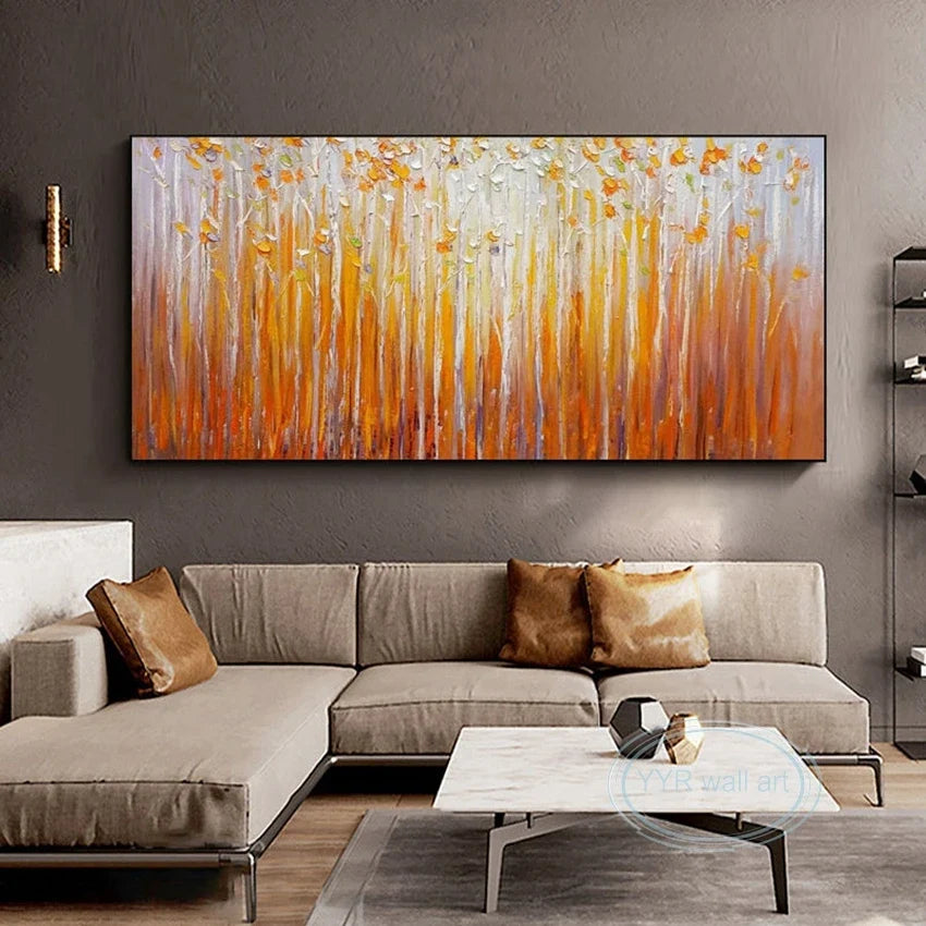 Hand Painted Orange Fortune Tree Canvas Oil Painting | Abstract Wall Art