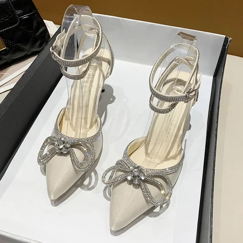 Women's Rhinestone Slingback High Heels – Elegant Wedding Sandals
