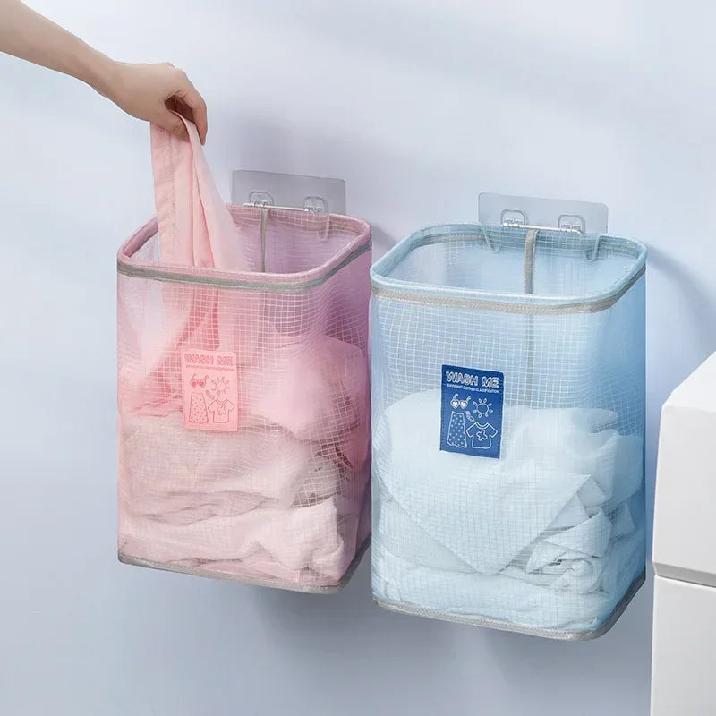 Wall-Mounted Foldable Laundry Basket | Large Mesh Hamper