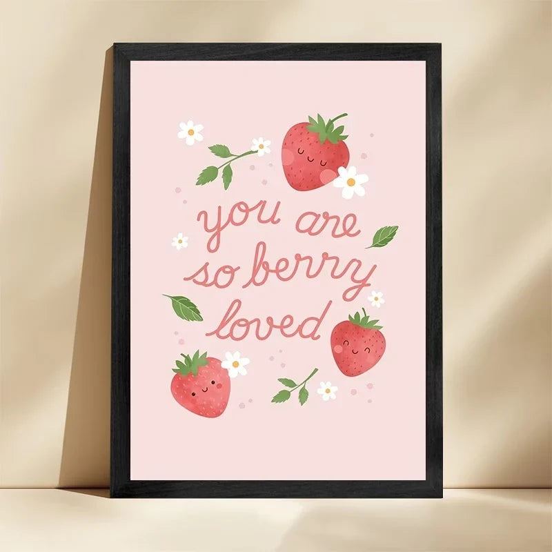 "You Are So Berry Loved" Strawberry Canvas Wall Art Print