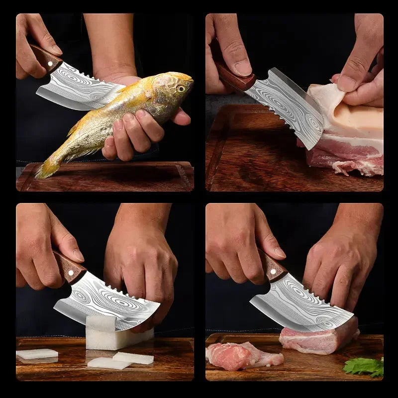 Damascus Pattern Stainless Steel Boning & Meat Cleaver Knife