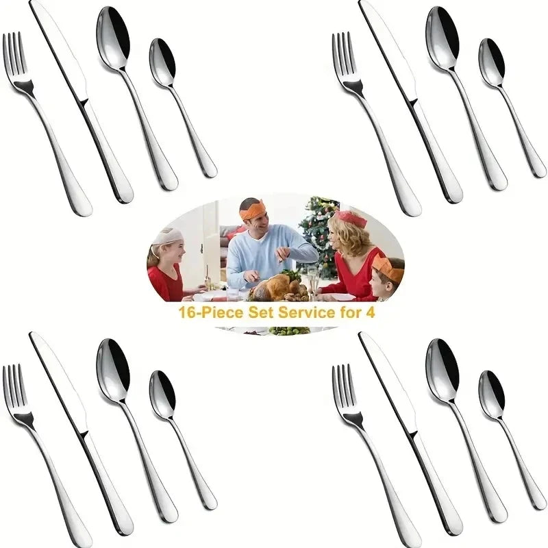 16-Piece Stainless Steel Cutlery Set – Knives, Forks & Spoons