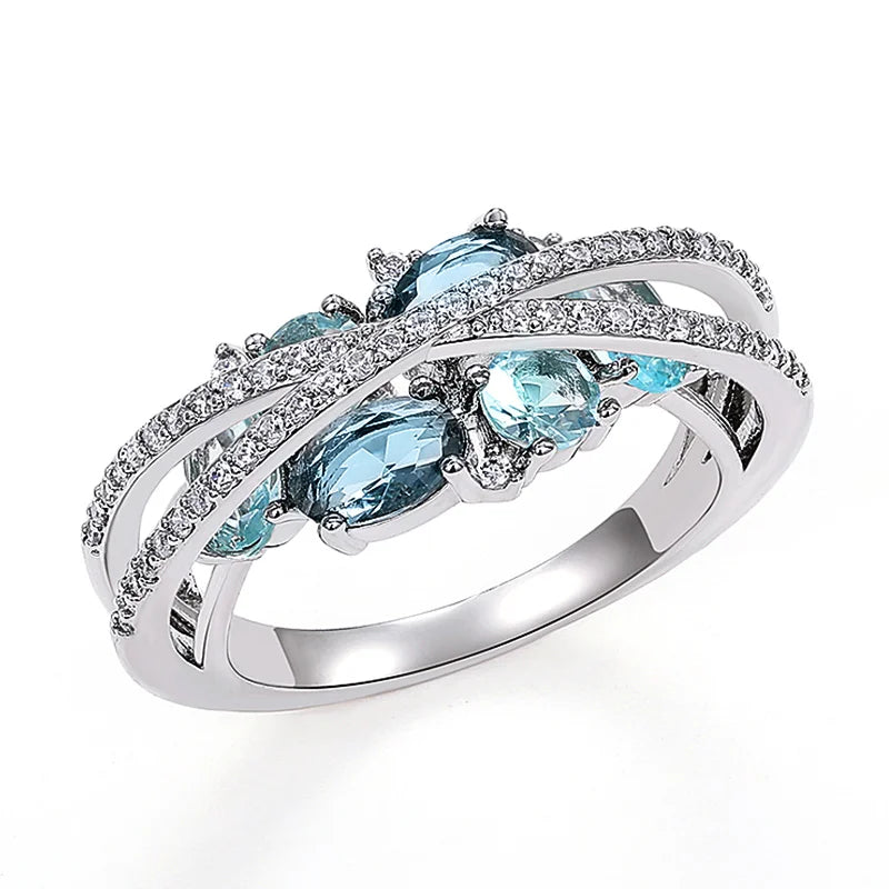 Huitan Blue Cubic Zirconia Cross Ring – Women's Wedding Band