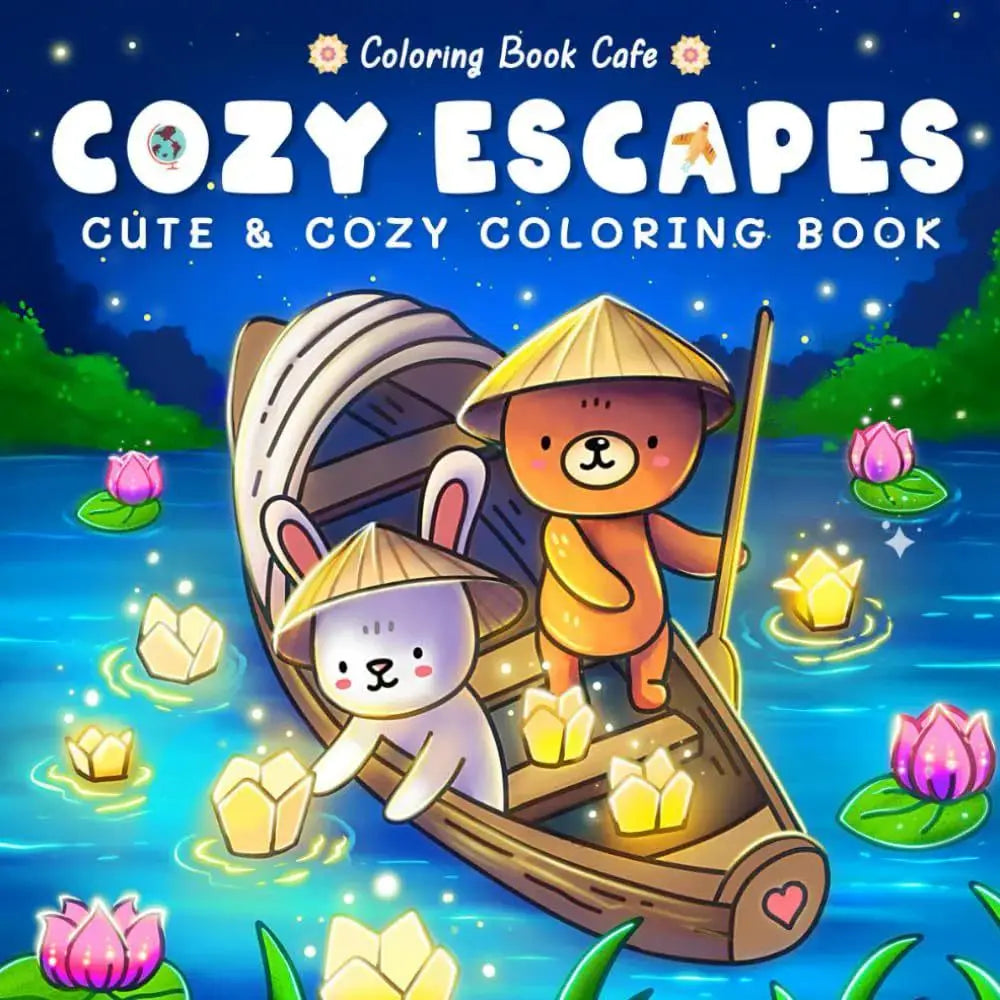 Cozy Escapes Cute Coloring Book Stress Relief Art Drawing Perfect