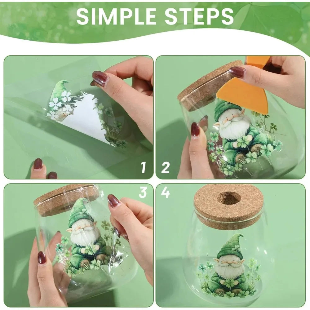 18Pc St. Patrick's Day Rub-On Transfers – Gnome & Clover Decals