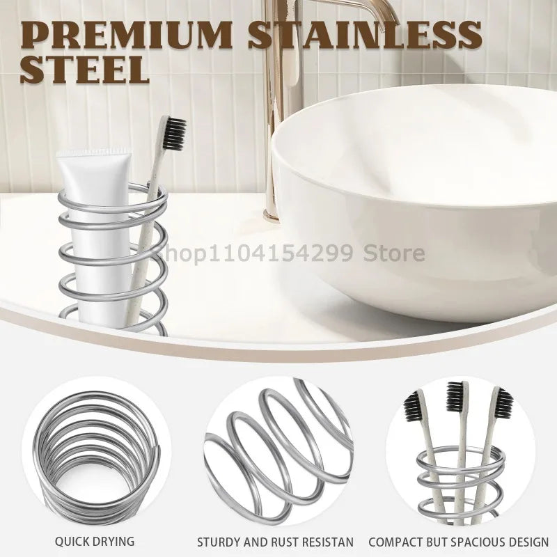 Stainless Steel Toothbrush & Brush Holder Bathroom Organizer
