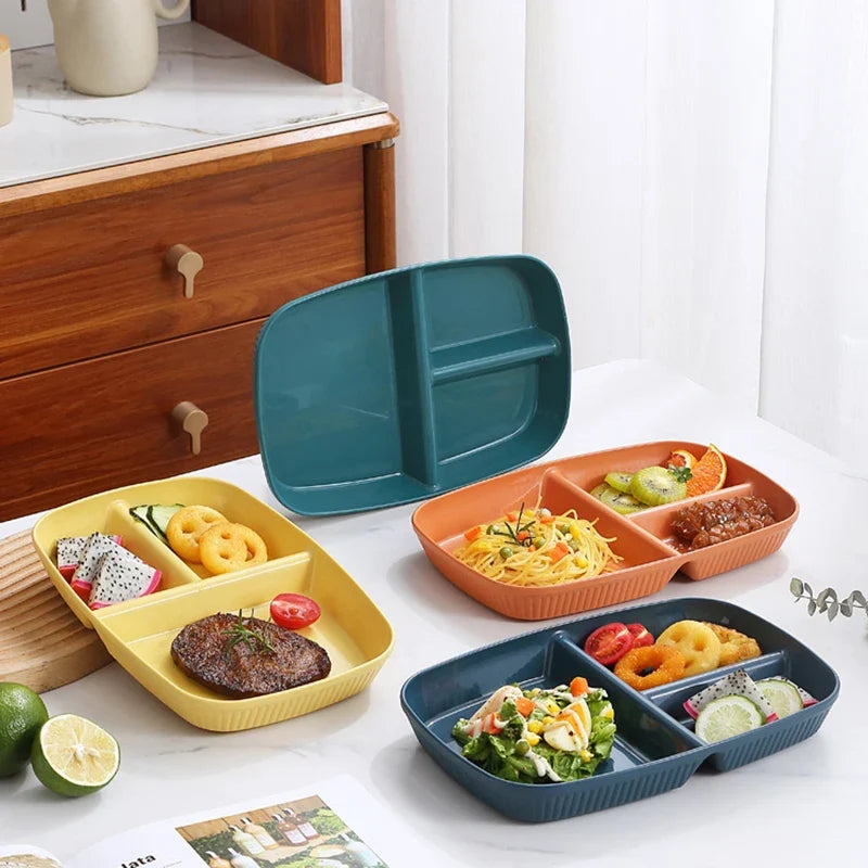 3-Compartment Divided Meal Plate | Durable PP Striped Design