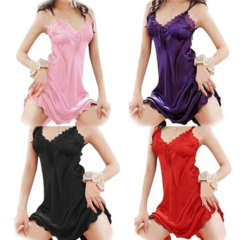 Women's Lace Babydoll Nightgown – Off Shoulder Satin Sleep Dress