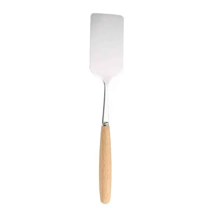 Stainless Steel Square Head Steak Cooking Spatula Wood Handle Pizza