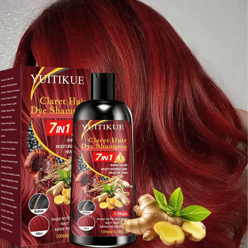 YUITIKUE Claret Color Shampoo – 7-in-1 Hair Dye & Shine