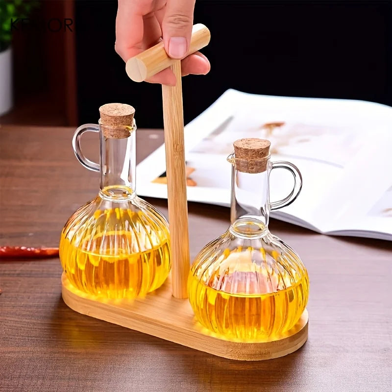 Borosilicate Glass Seasoning Jars with Lid & Wooden Shelf