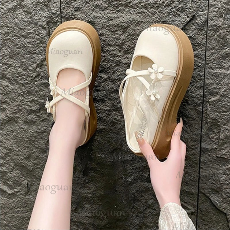Women's Floral Wedge Platform Slippers – Closed Toe Thick Sole