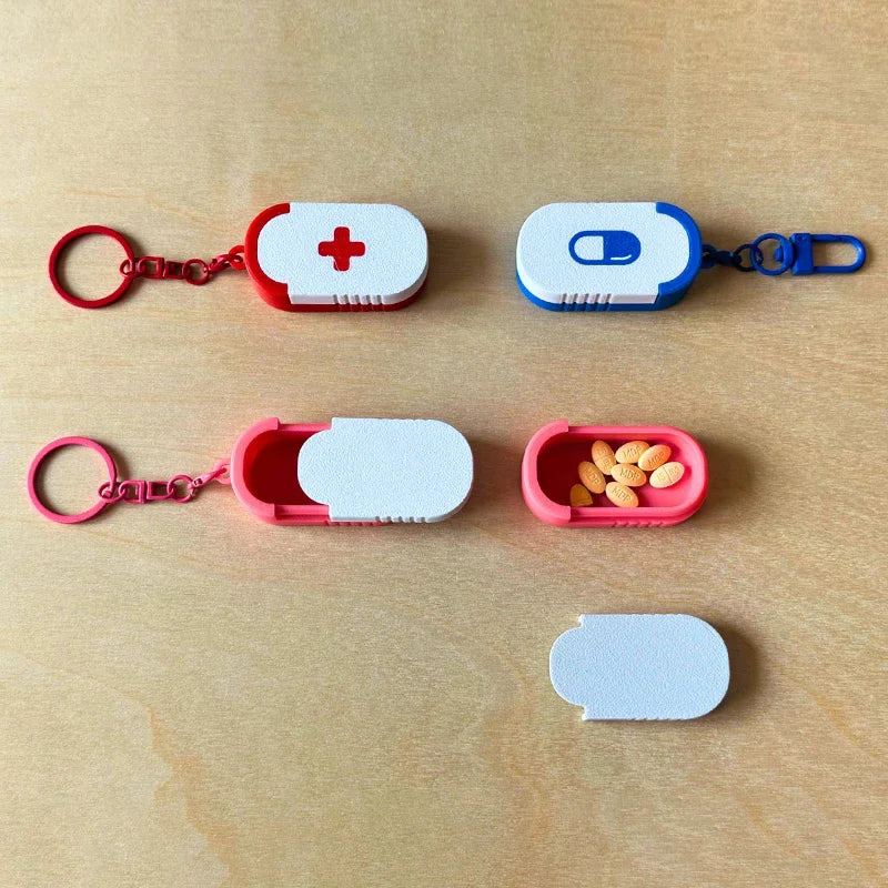 Mini Sliding Pill Box Keychain – Multi-Compartment Travel Case