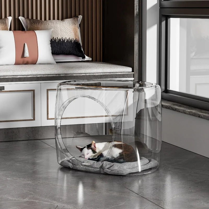 Transparent Space Capsule Cat Bed – Large Semi-Enclosed Nest
