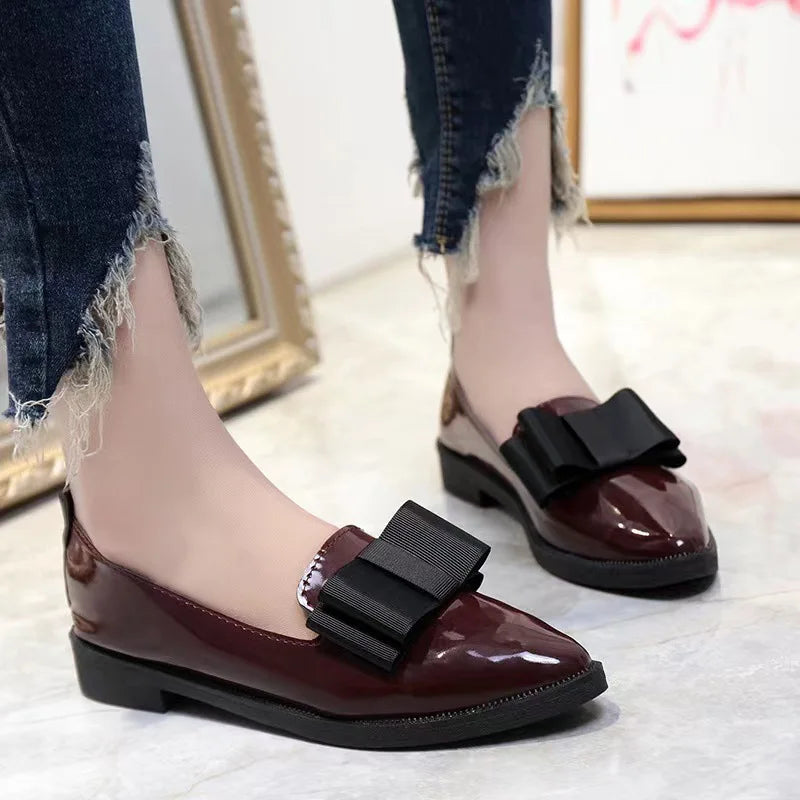 Women's Bow Knot Pointed Toe Flats – Anti-Slip Slip-On Shoes