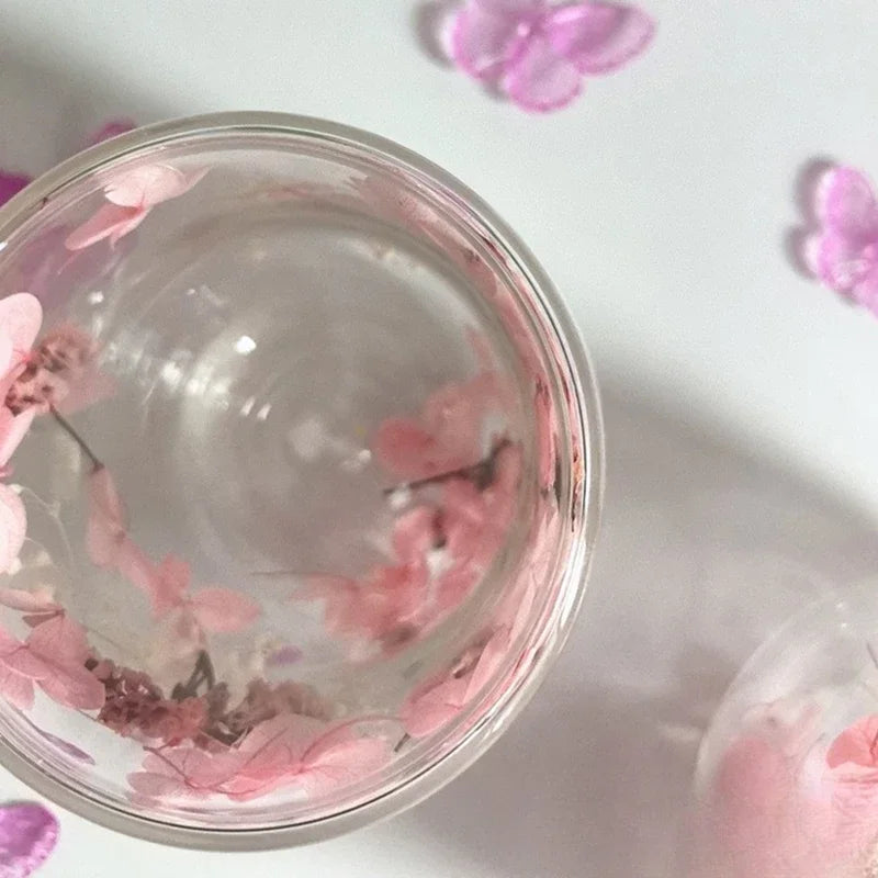 Double-Walled Glass Coffee Mug with Real Flower Design