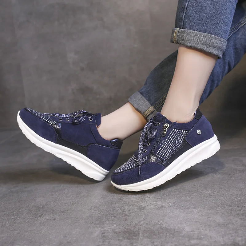 Women's Sequin Wedge Platform Sneakers – Non-Slip Lace-Up