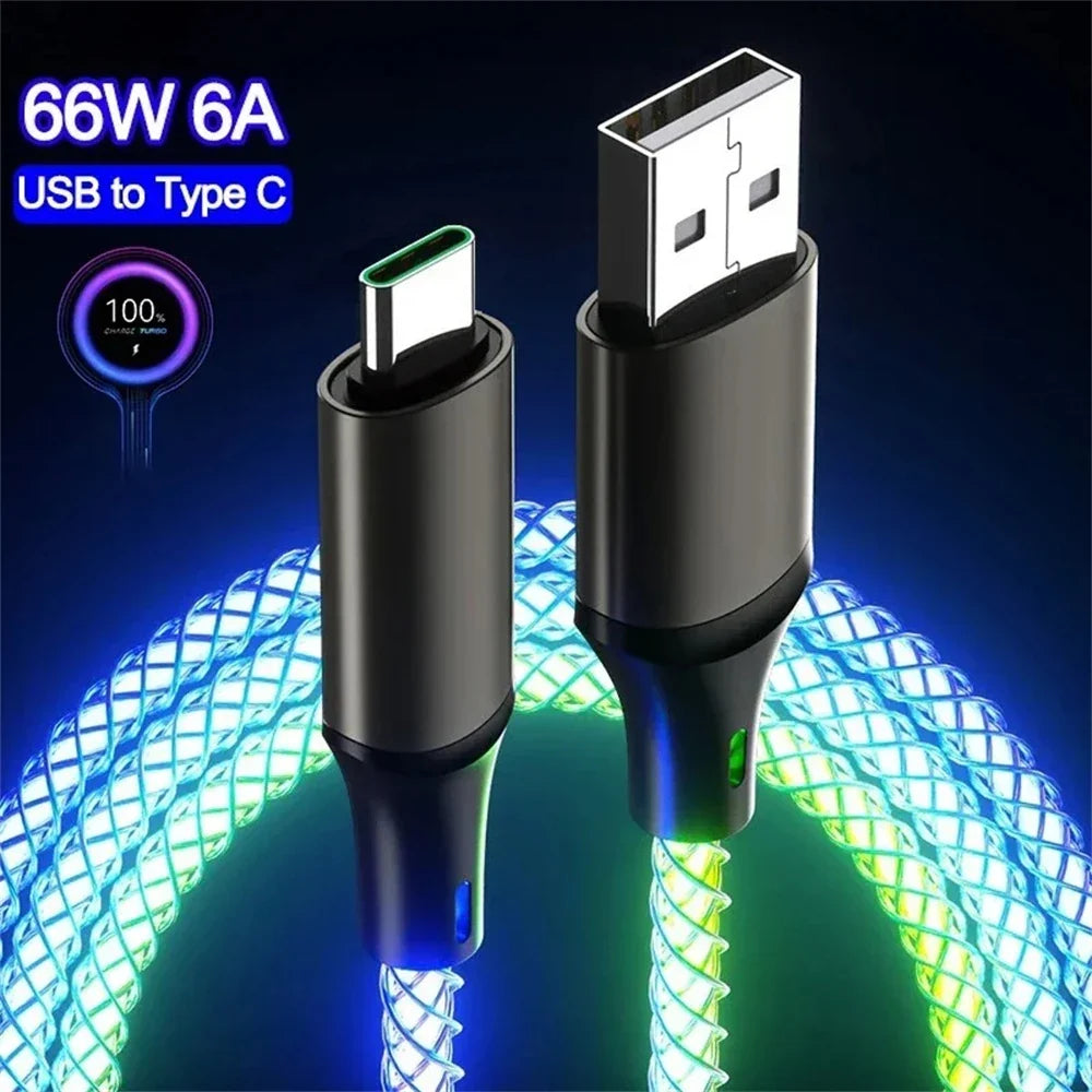 RGB 66W 6A USB-C Fast Charging Cable – Glowing Streamer Design