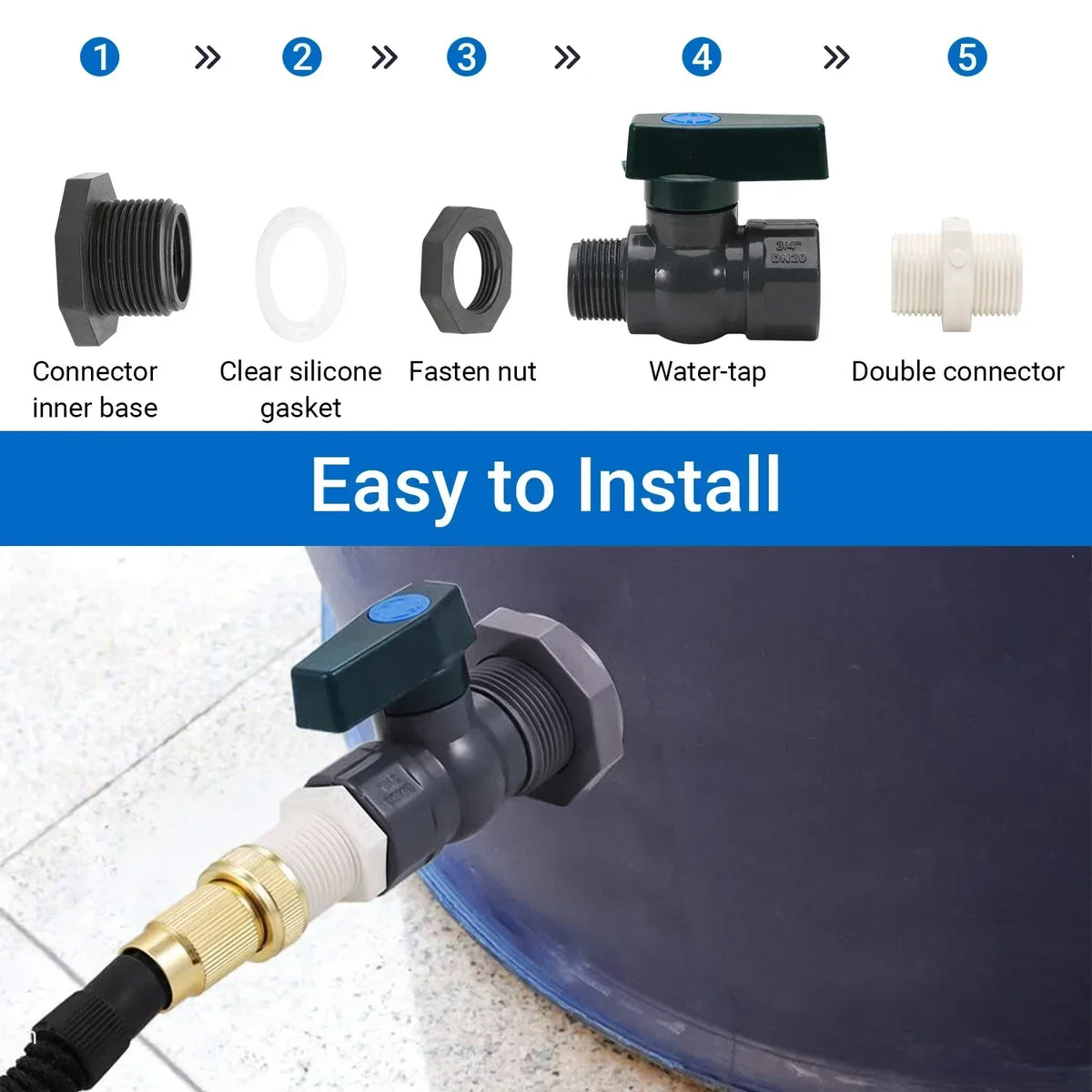 PVC Rain Barrel Spigot Kit – Drain Adapter & Connector