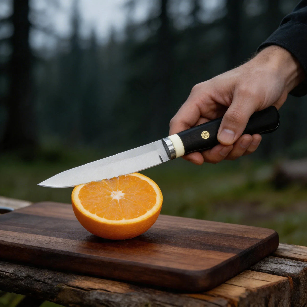 Fixed Blade Camping Knife – Wood Handle & Leather Sheath