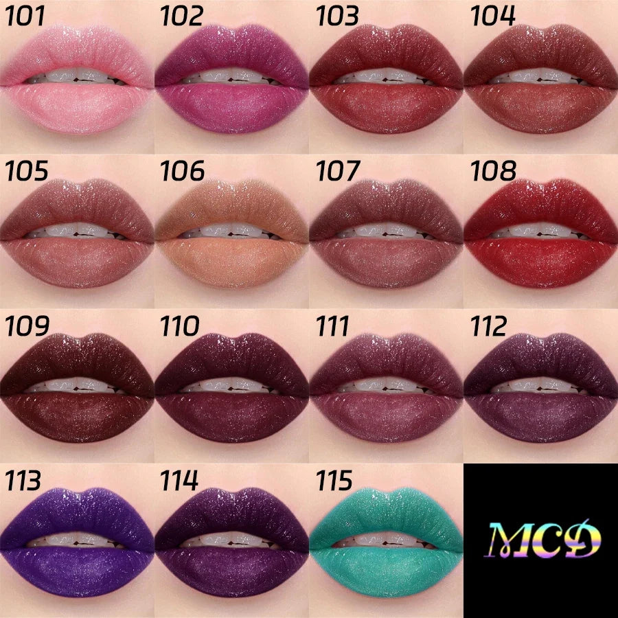 MCD 15-Shade Glitter Lip Gloss | Pearl Shimmer Liquid Lipstick