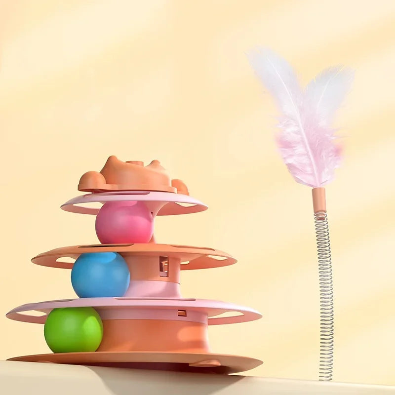 4-Layer Feather Cat Turntable Fun Toy Ball Playing Stick Interactive