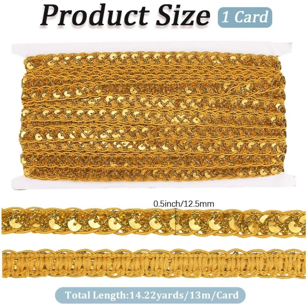 Gold Metallic Sequin Lace Trim Ribbon 14.22 Yds – Craft Sewing