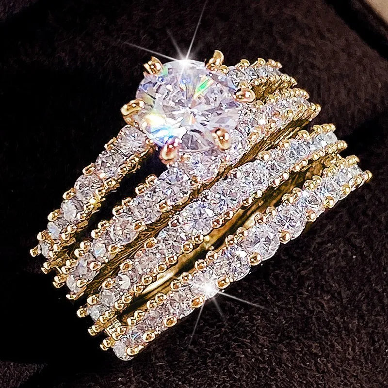 Huitan 2Pcs CZ Bridal Ring Set – Women's Wedding & Engagement Rings