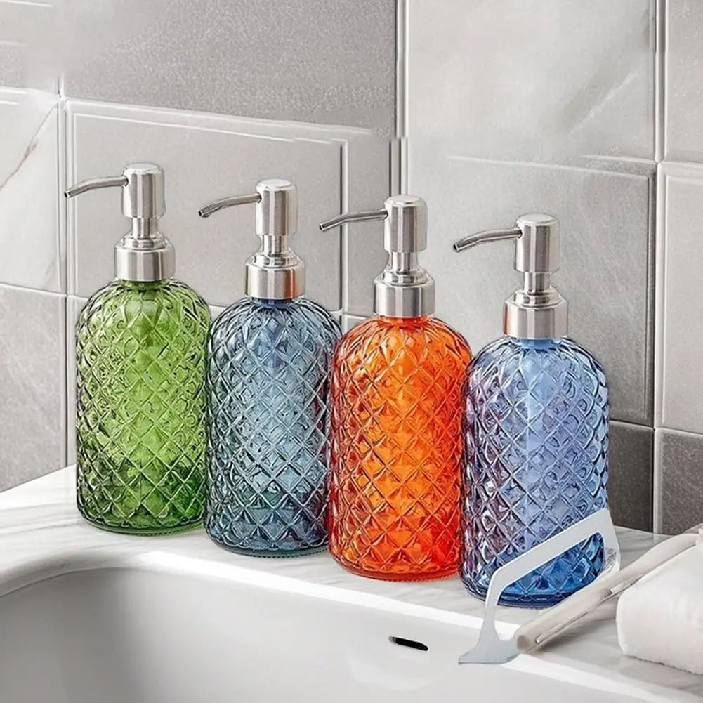 480ml Gem Glass Soap Dispenser – Rust-Proof Stainless Pump