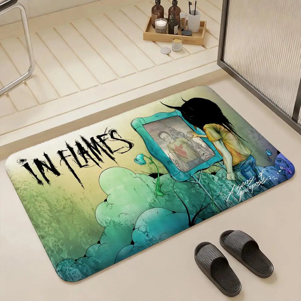 In Flames Band Flannel Floor Mat – Non-Slip Indoor Rug