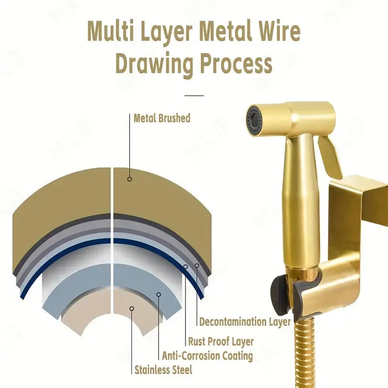 Golden Handheld Bidet Sprayer Set | Stainless Steel & 59" Hose