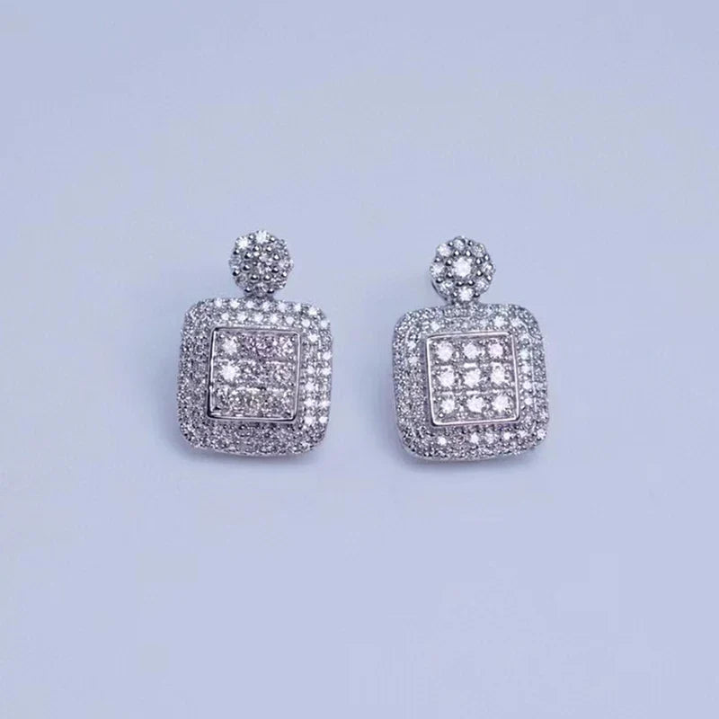 Huitan Geometric Pavé CZ Stud Earrings | Wedding & Party