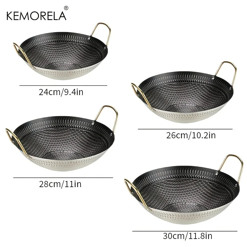 KEMORELA Honeycomb Non-Stick Stainless Steel Wok 24–30cm
