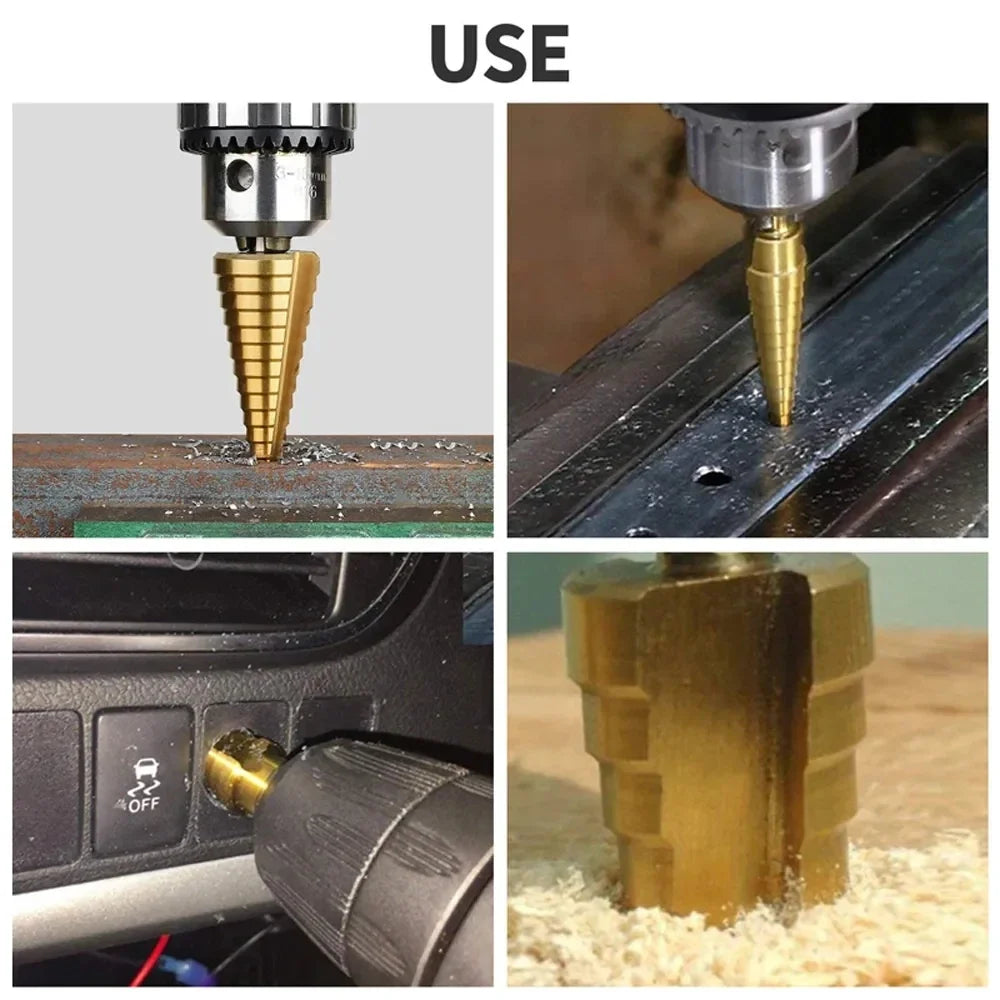 HSS Titanium Step Drill Bit Set | Wood & Metal Hole Cutter