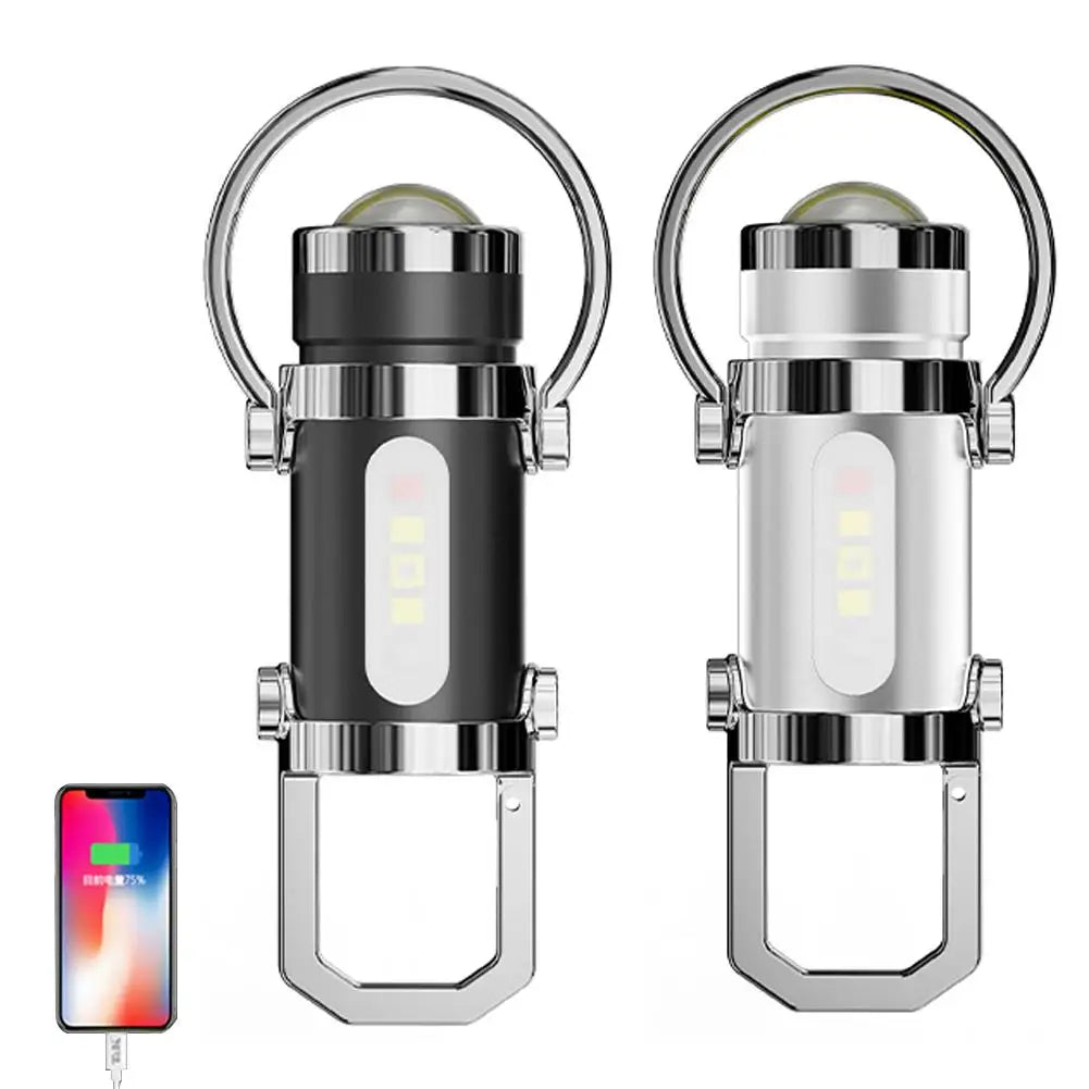 Mini Keychain LED Flashlight – 8 Modes, Power Bank, Type-C