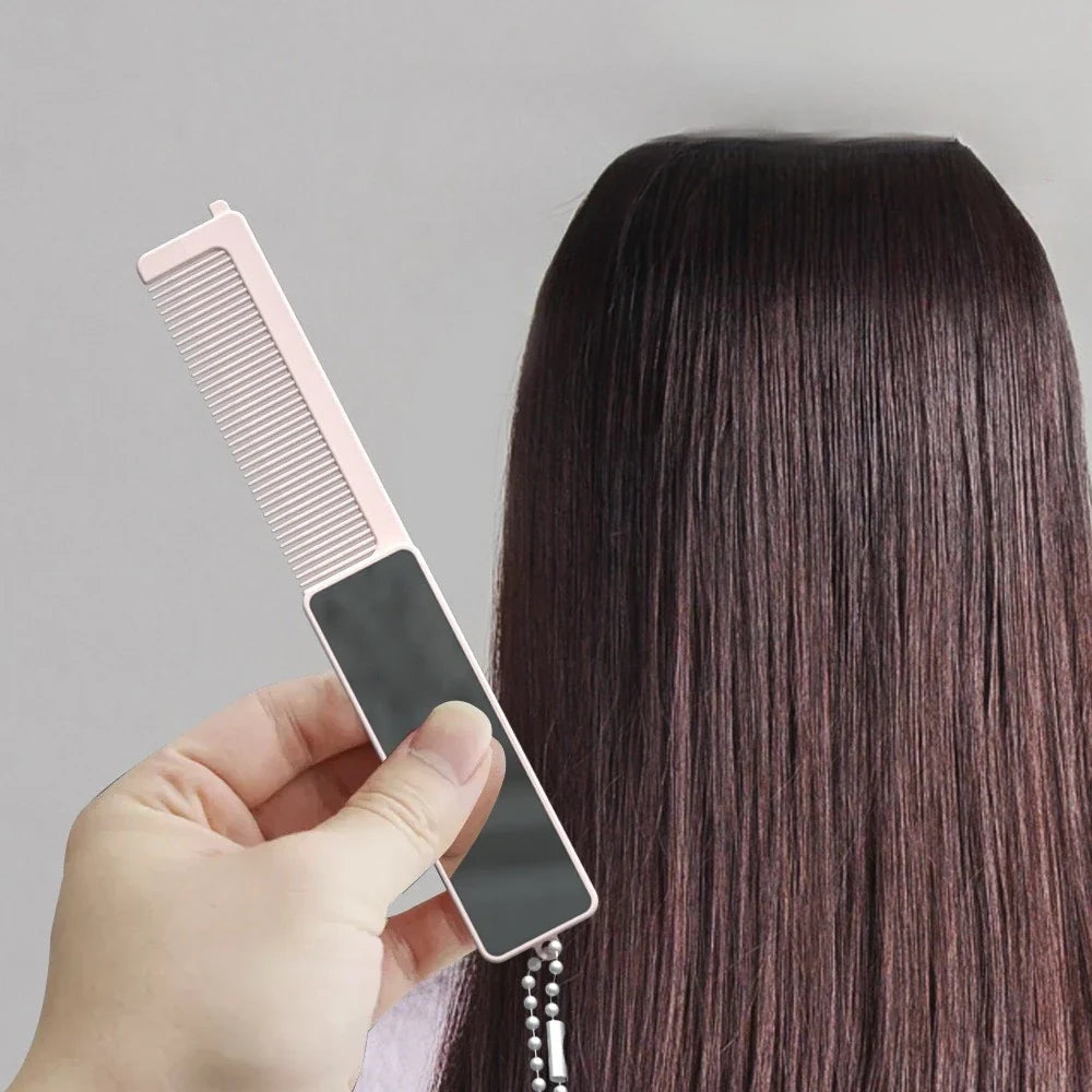 Mini Folding Massage Comb with Mirror | Travel Hair Brush