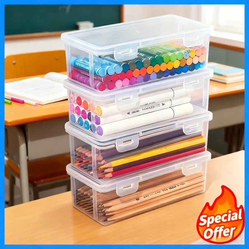 2 Large Capacity Office Transparent Plastic Storage Box Portable Can