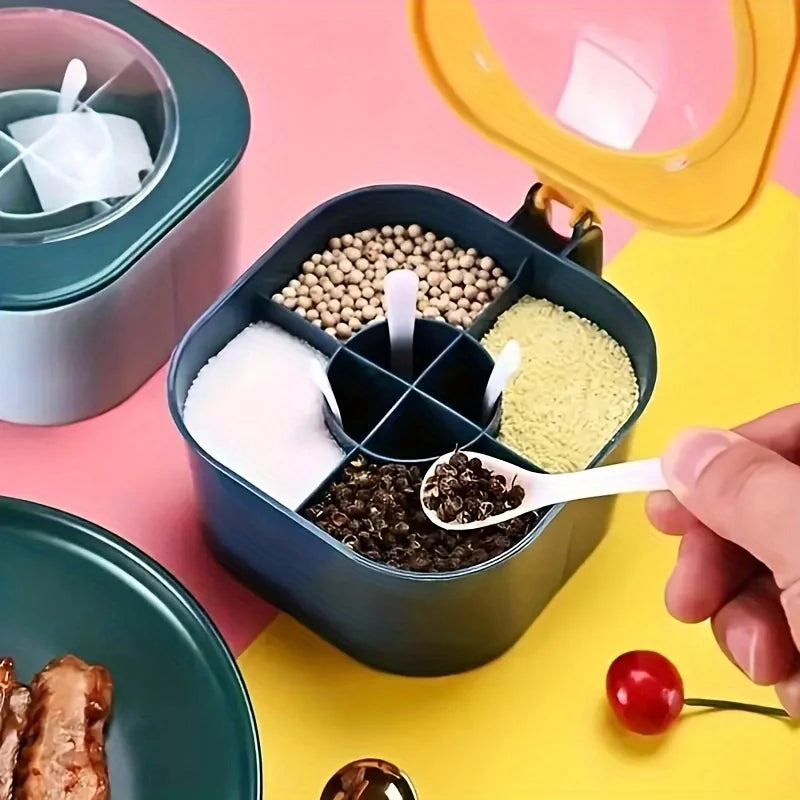 4-in-1 Seasoning Box with Lid & 4 Spoons | Kitchen Spice Set