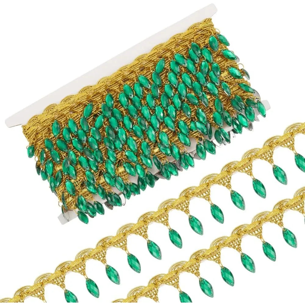 Green Marquise Tassel Fringe Lace Trim 40mm – 10 Yards