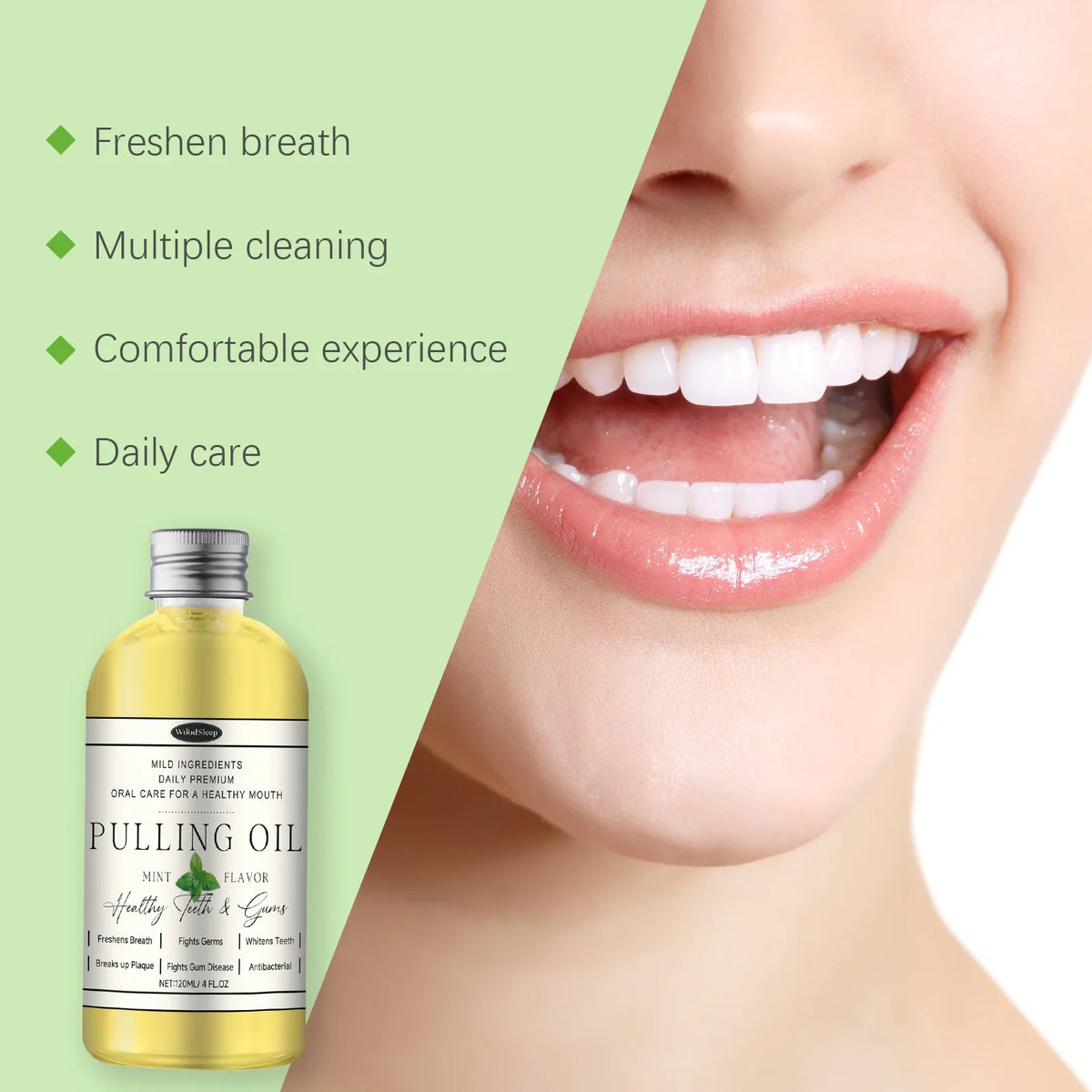 WOODSLEEP Coconut Mint Oil Pulling Mouthwash | Alcohol-Free 120ml