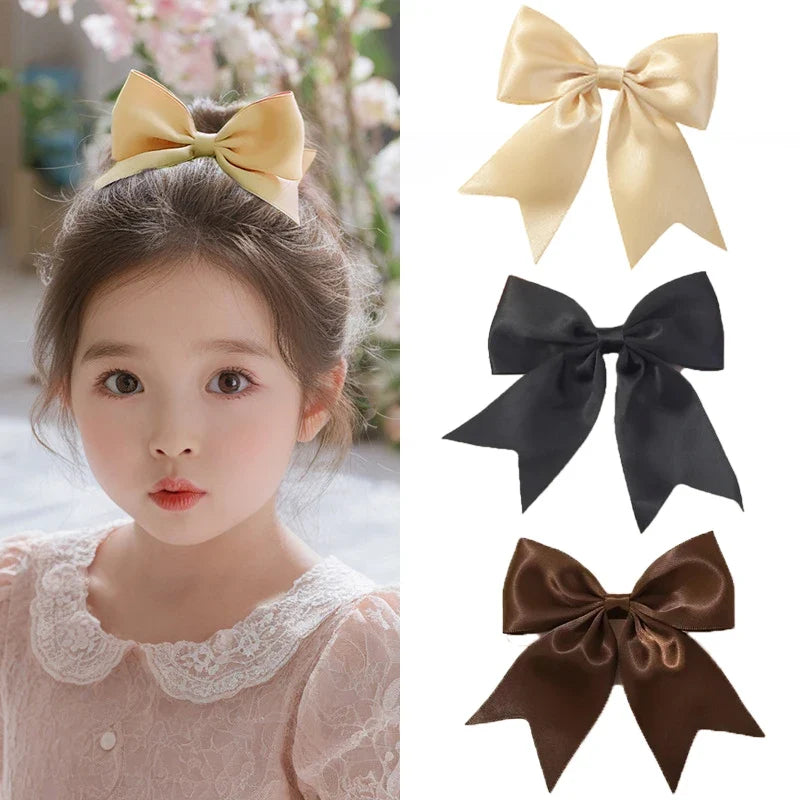 Bohemian Solid Satin Bow Hair Clips Fashionable Accessories Women