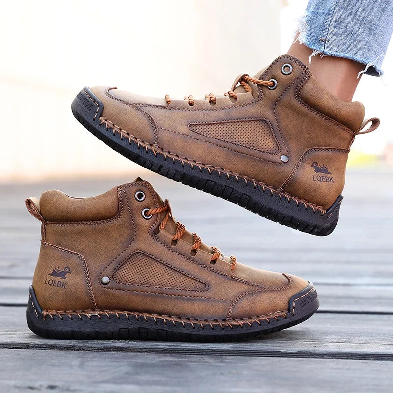 AZGB Women's High-Top Leather Casual Loafers | Nude Retro Boots