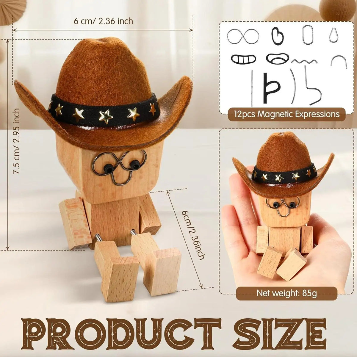 Wobbly Wooden Cowboy Figurine | Spring Shaking Dashboard Toy