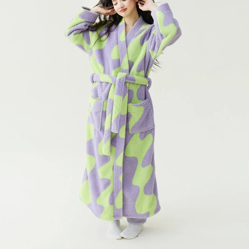 Women's Thick Coral Velvet Robe – Flannel Printed Loungewear