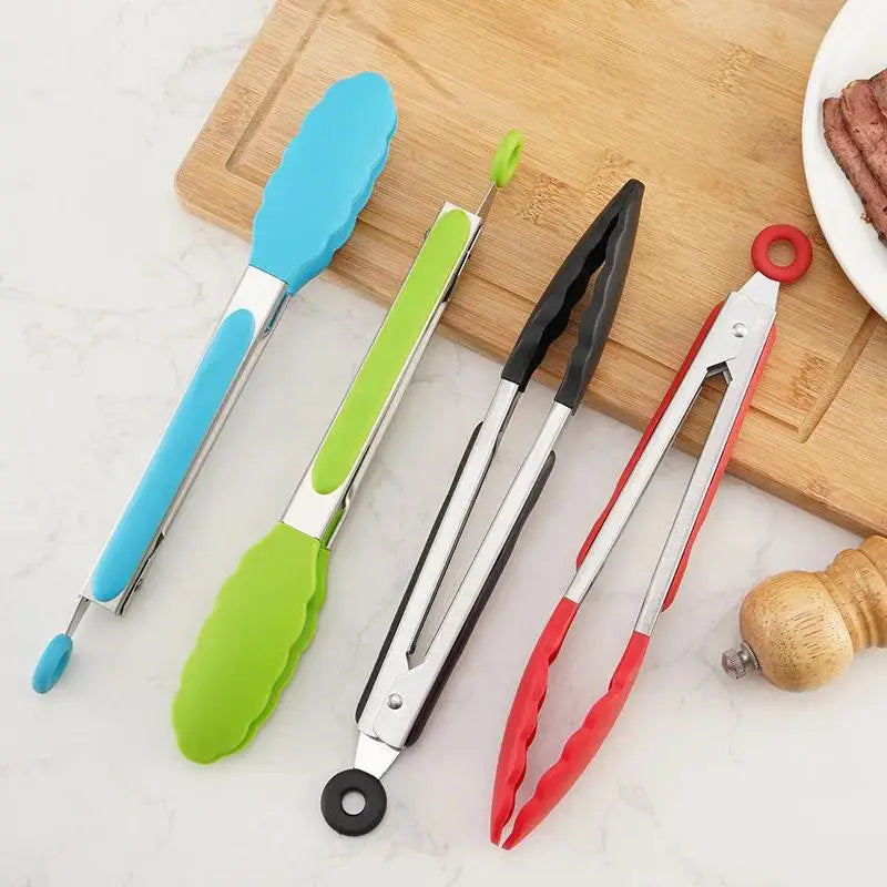 Silicone BBQ Tongs – Heat-Resistant Stainless Steel Food Clip