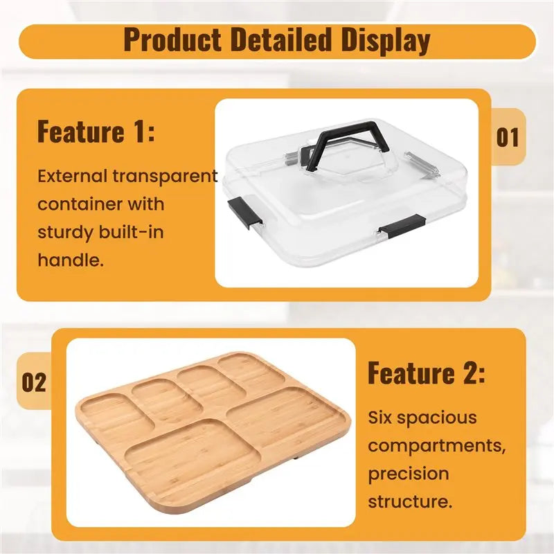 A36T-Cheese Board Charcuterie Box Clear Lid Travel Portable Cutting