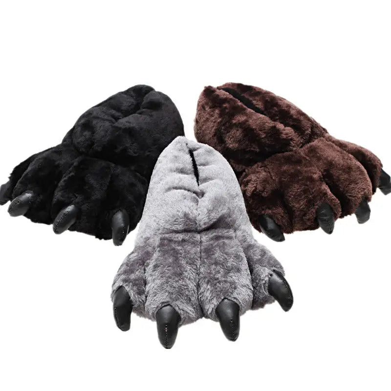 Animal Paw House Slippers – Unisex Furry Winter Slides