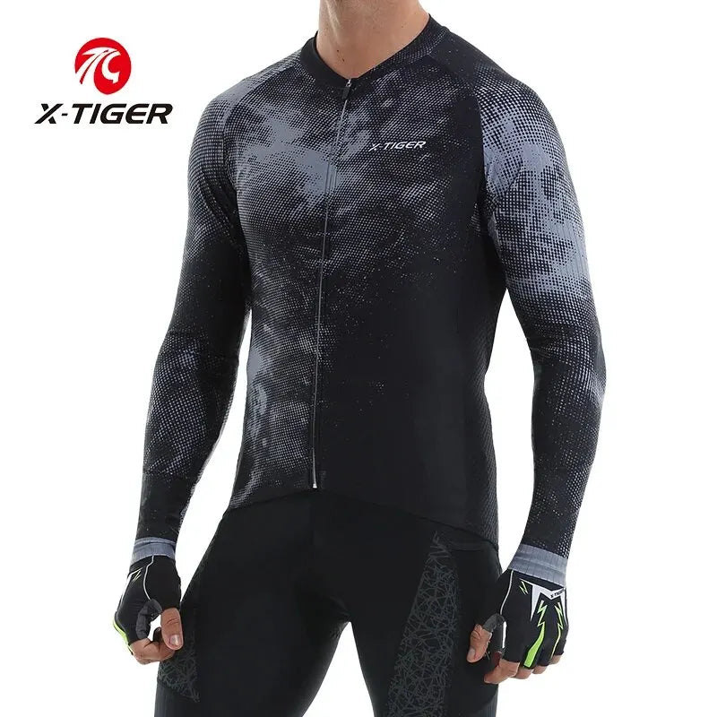 X-TIGER Men's Long Sleeve Cycling Jersey – Breathable & Reflective