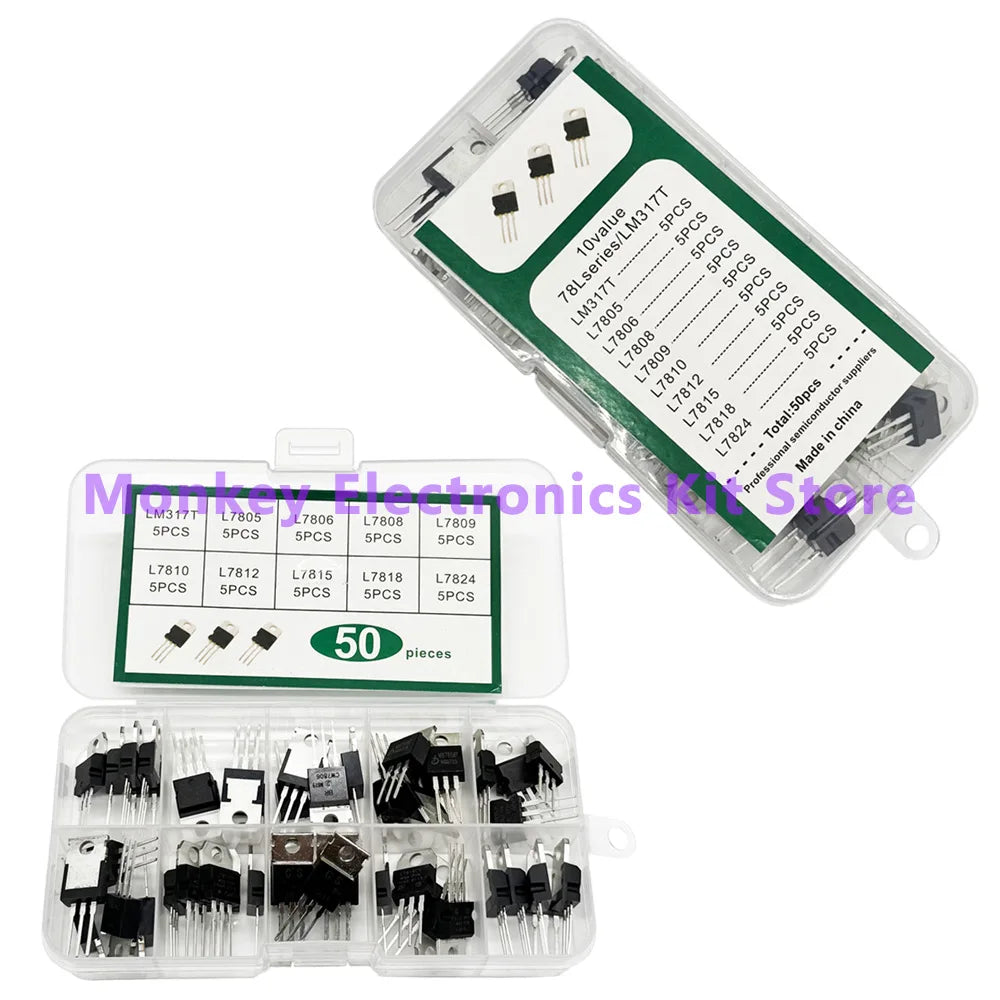 50PCS TO-220 Voltage Regulator IC Kit – LM317T & L78xx Series