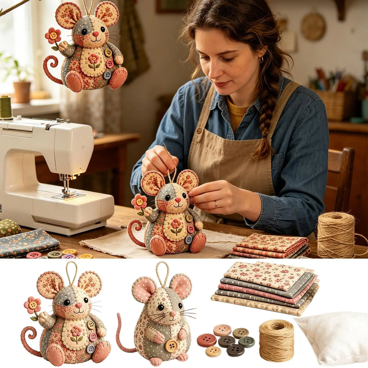 Mouse Ornament DIY Sewing Craft Kit – Beginner Friendly